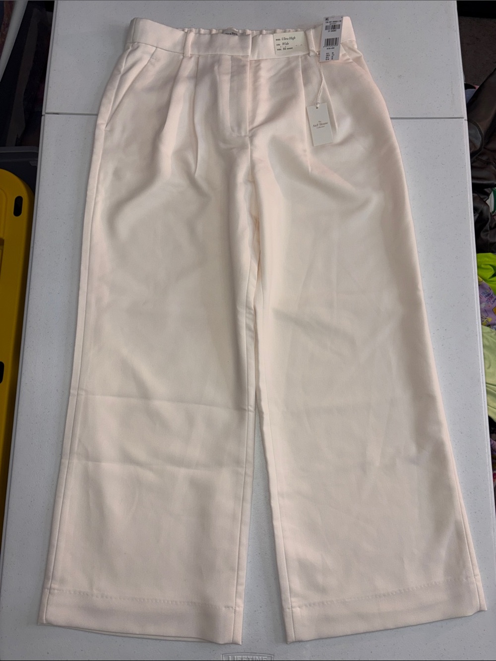 Abercrombie Women Dress Pant Slack 31 Short Cream Wide-Leg High Rise Sloane NWT